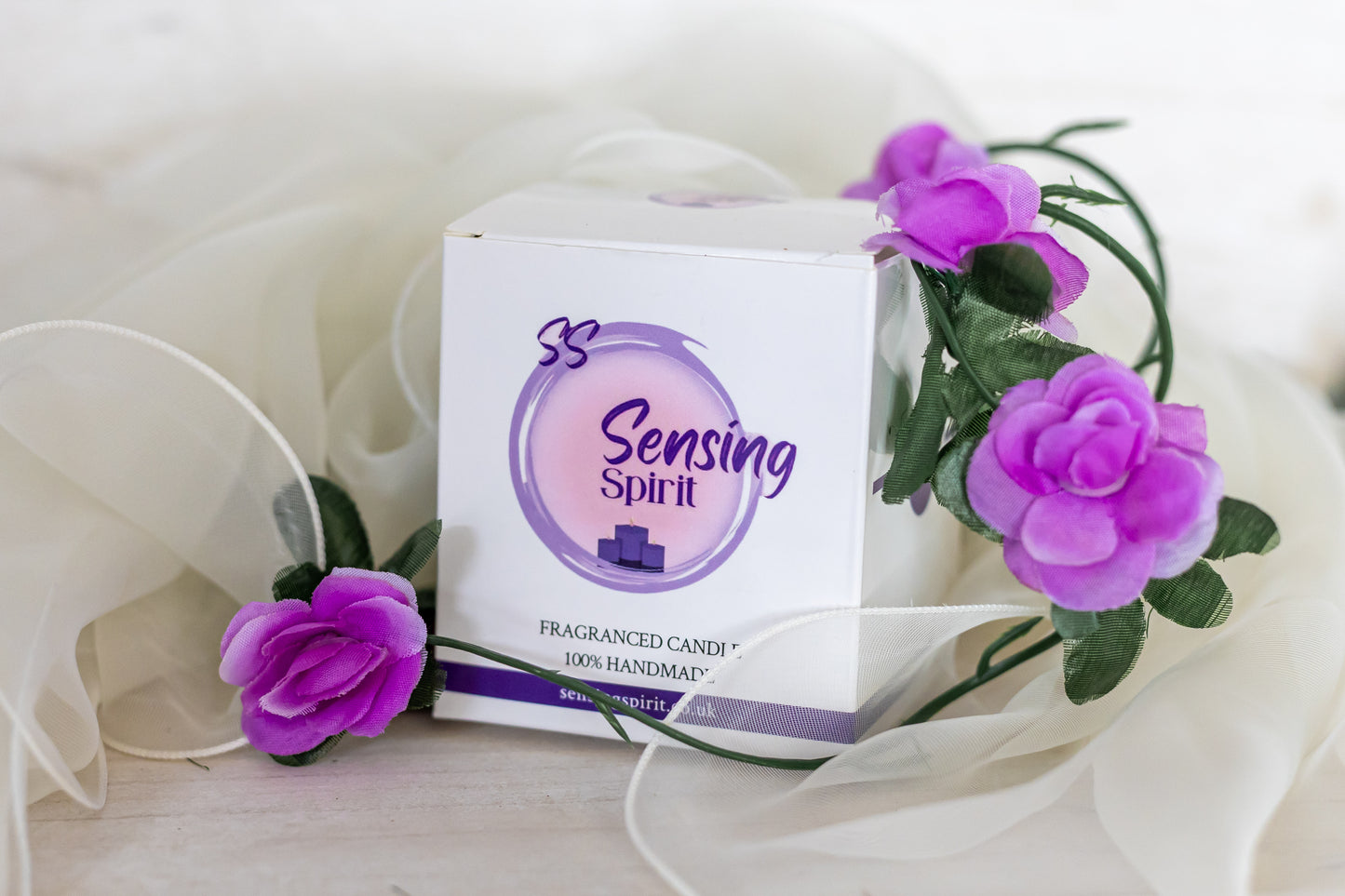 Gift box with Angel soy wax candle with green leaves decoration