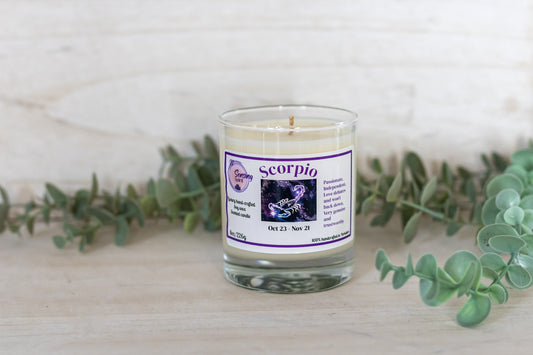 Scorpio scented with Alien soy wax candle with green leaves decoration