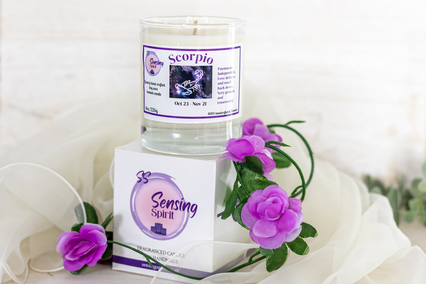 Scorpio scented with Alien soy wax candle with green leaves decoration with gift box